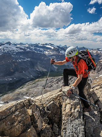 Stepping onto the spine of the ridge.