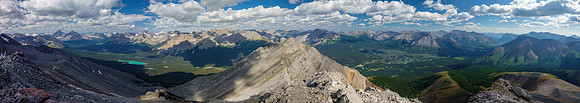 The entire upper Red Deer River valley from the heart of Banff (L) to Ya Ha Tinda (R).