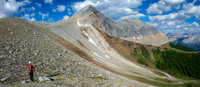 Hiking east approach slopes to Greater Prow and Prow (R).
