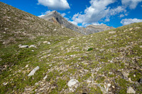 Hiking east approach slopes to Greater Prow.