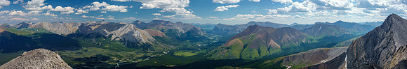Divide Pass at left, the Red Deer River at center and Snow Creek Summit at right.