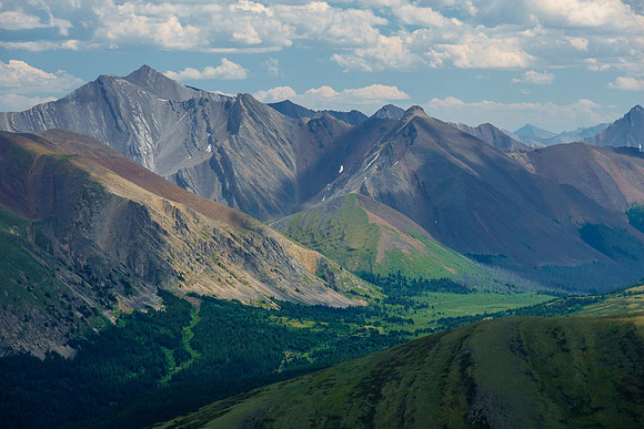 Melanin Peak rises over a lush Snow Creek Summit.