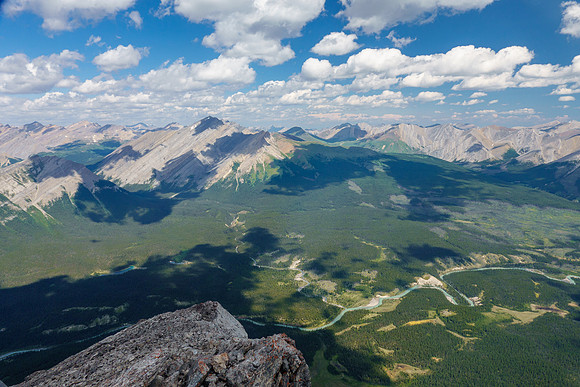 Views over the Red Deer River to Divide Pass.