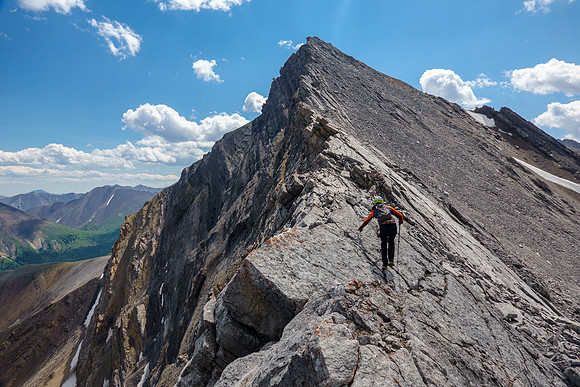Returning to Greater Prow. These blocks are overhanging the east face and great care must be taken.