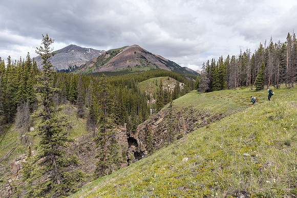 Views over a deeply cut Tyrrell Creek to Mount Tyrrell (L).