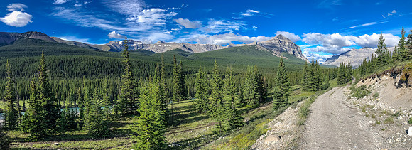 Biking through Ya Ha Tinda towards a distant Warden Rock and the Banff Park boundary.