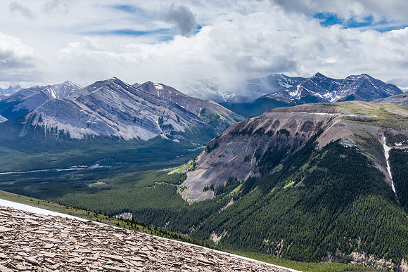 Gorgeous views down Tyrrell Creek to Mount White and Prow Mountain (R).