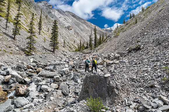 Ascending the west access drainage for Condor Peak.