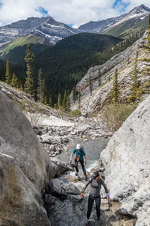 Ascending the west access drainage for Condor Peak.