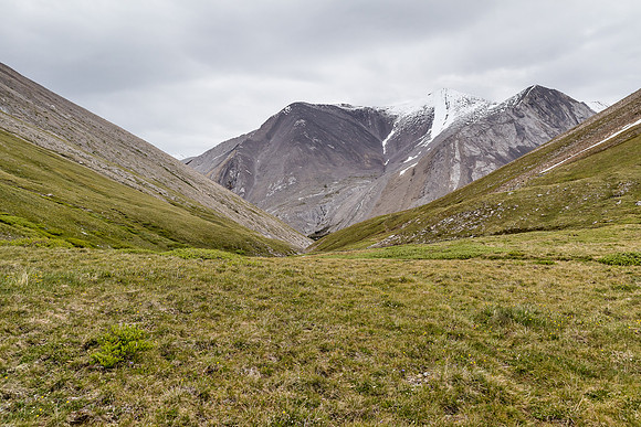 Nearing Shale Pass, looking back at an unnamed peak.