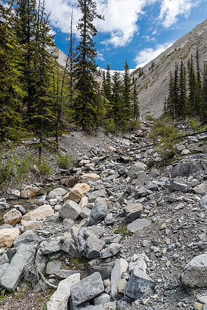 Ascending the west access drainage for Condor Peak.
