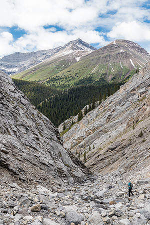 Ascending the west access drainage for Condor Peak.