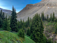 Hiking down from Tomahawk Pass, look back up towards the pass area at left.