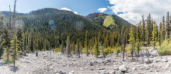The outwash from the west access drainage near its junction with Peters Creek.