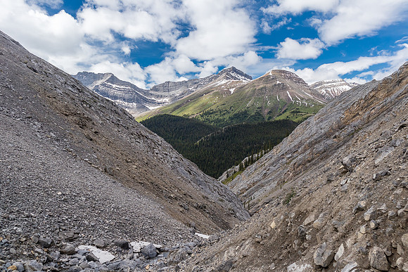 Ascending the west access drainage for Condor Peak.
