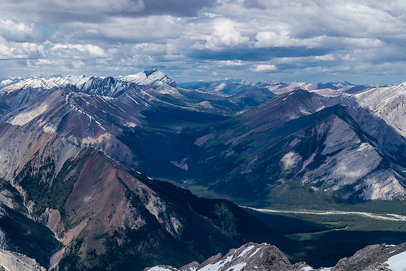 Views over the Clearwater River to Mount Whelk with Wampum Peak at fg left.