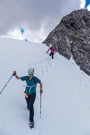 Exiting the crux onto a massive cornice (didn't fully know at the time...).