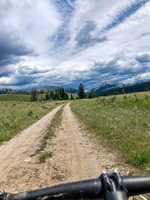 Biking through Ya Ha Tinda to the Bighorn Campground.