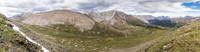 Views back to Divide Pass (L) from the east ascent slopes of Chirp Peak.
