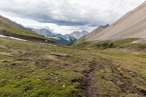 Hiking up to Divide Pass, views back down Peters Creek.