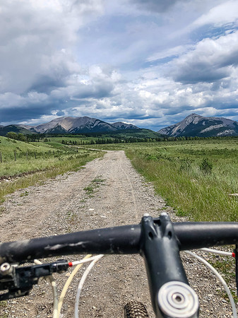 Biking through Ya Ha Tinda to the Bighorn Campground.