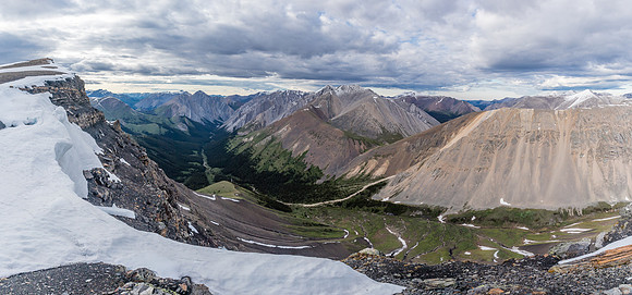 Views over Divide Pass down Peters Creek to Mount Peters and Condor Peak.