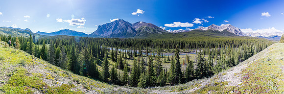 From a plateau near the Red Deer River, Mount White and Prow Mountain (R).