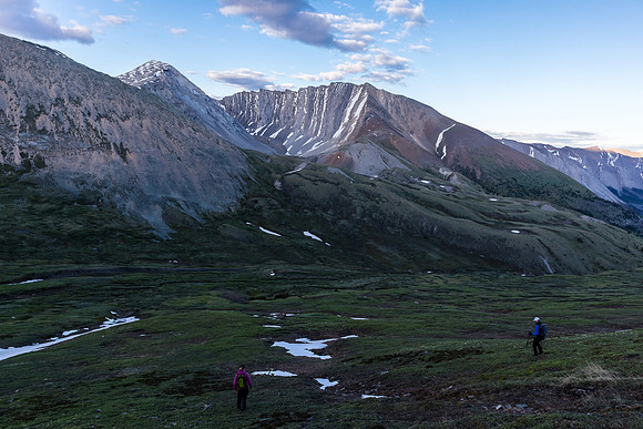Descending east slopes of Chirp in dying light.