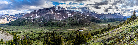 Views from the west ascent slopes of Tomahawk Mountain back over the pass area.