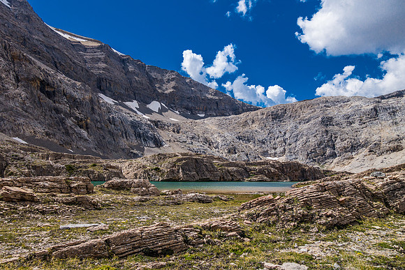 Looking back at the headwall above the bivy sites.