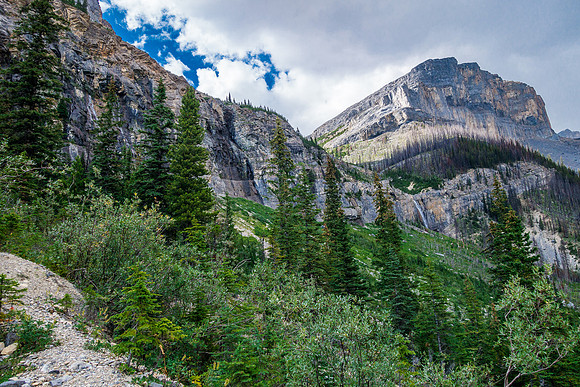 One last look at the wild terrain - the approach trail is on top of the cliffs to the left.