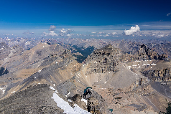Looking over the White Goat Peaks (L to R, Troll, Dascent and Gruff).