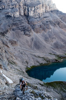 Looking down on the lakes from the loose scramble to the upper valley.