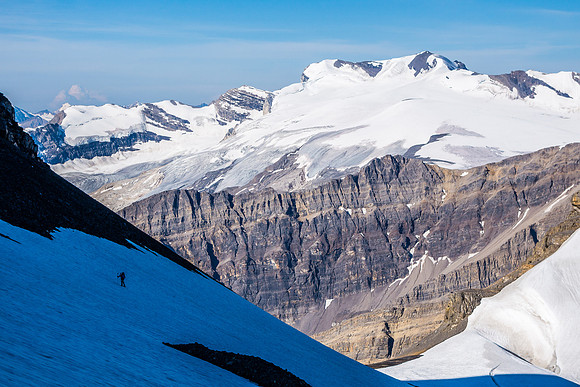 Ben comes up to the shoulder of Cline along the glacier with Wilson rising impressively behind him.