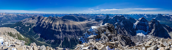 Elliott Peak,  Corona Ridge, Siffleur, Peskett, Loudon, Marmota Peak, Quill, Hector, Chephren, White Pyramid