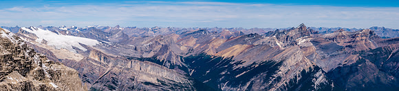 Looking over the NW summit at Wilson (L), Stewart (C) Cline and Resolute (R).