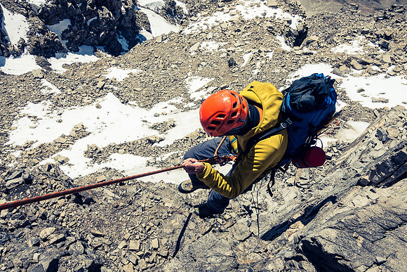 Raf rappels the crux on descent.