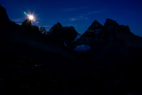 The moon rises over the Murchison Towers. From L to R, Southeast, Hall, Cromwell, Engelhard, Gest and Feuz Tower