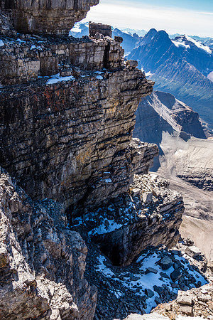 Looking down steep terrain off the summit block.