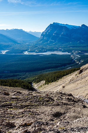 Looking back at Raf as we cross the drainage to our right - our ascent slope visible below along the lower drainage.