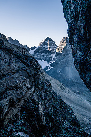Looking back out of the ascent gully at some of Murchison's towers.