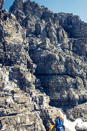 Looking back at the crux wall that we ran into.