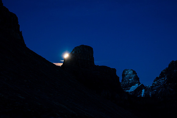 The moon rises over the Murchison Towers. From L to R, Southeast, Hall, Cromwell, Engelhard, Gest and Feuz Tower