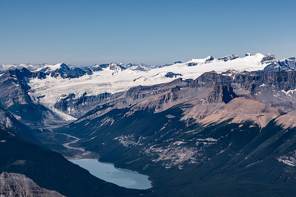 Glacier Lake with the Lyell Icefield rising to the 5 Lyell 11,000ers - Christian, Walter, Ernest, Edward and Rudolph (L to R).