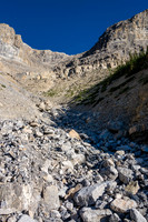 Looking up the rocky drainage approaching the more complex terrain in the NW bowl.