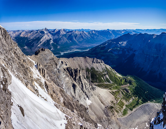 Looking down the northeast side of the col - don't slip here.