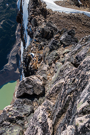 Looking down at the two guys behind us as they wait for us to clear the section we roped up for.