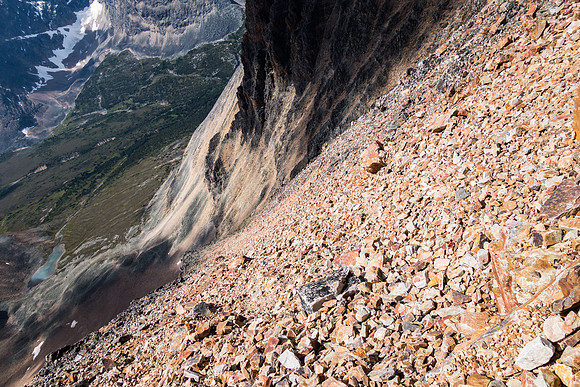 Looking down the scree descent slopes.