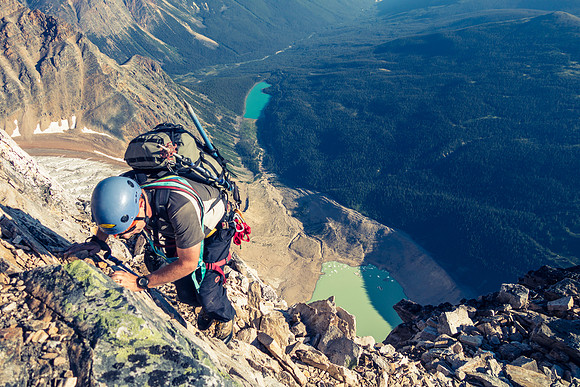 Exposed free solo'ing on the ridge.