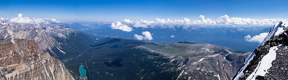 Looking back along the summit ridge and over Cavell Lake.